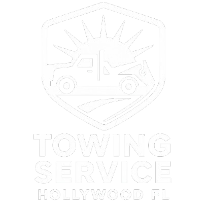 24/7 towing service in Hollywood Florida logo featuring tow truck emblem for fast roadside assistance and professional towing