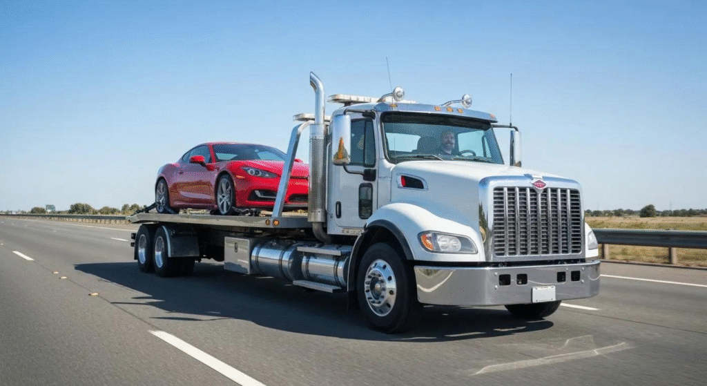 Tow truck providing 24-hour roadside assistance for vehicles.